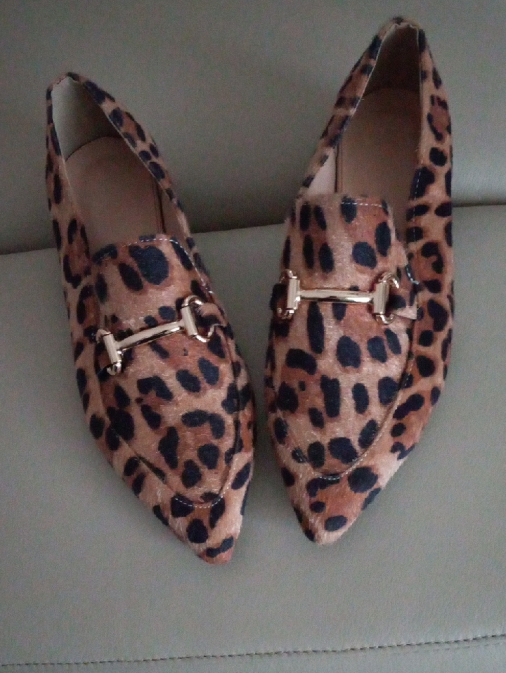 Leopard Print Hair-On Pointed Toe Loafers - Brown & Black Size 36